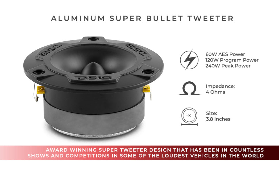 3.8" Super Bullet Tweeter 120W RMS 1" Aluminum 4-Ohm Vc - DS18