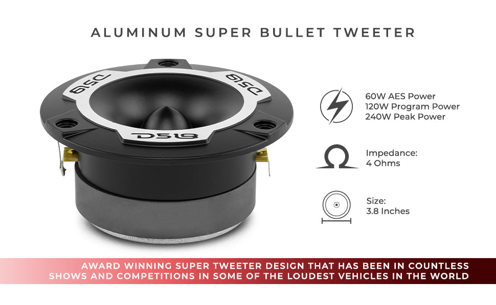 3.8" Super Bullet Tweeter 120W RMS 1" Aluminum 4-Ohm Vc - DS18
