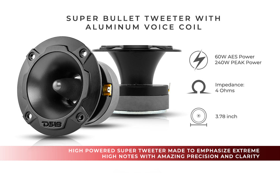 3.8" Super Bullet Tweeter 120 Watts 1" Aluminum 4-Ohm Vc - DS18