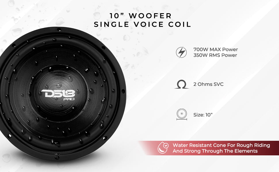 PRO 10" Water Resistant Woofer 350 Watts Rms 2-Ohm SVC - DS18