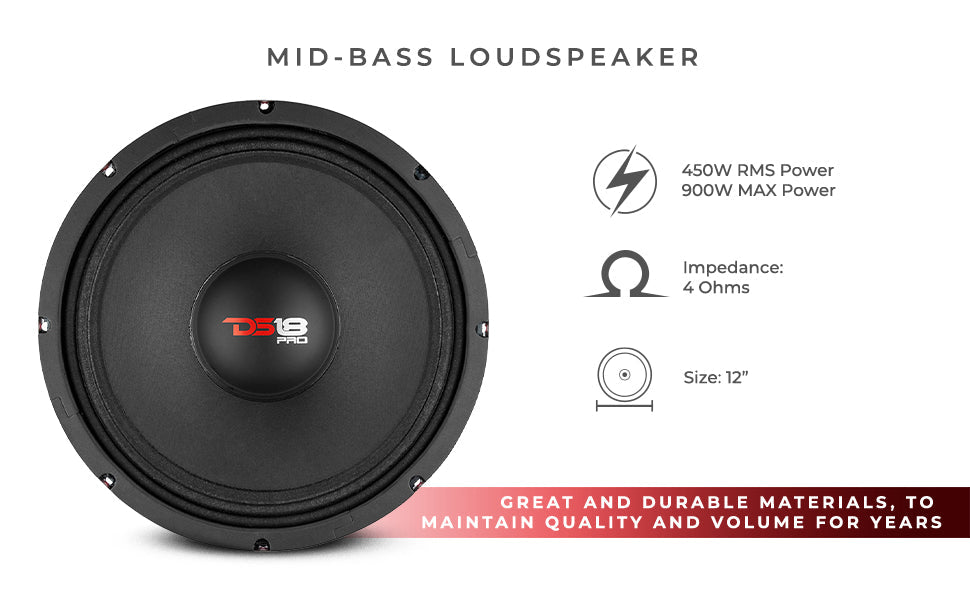 PRO-X 12" Mid-Range Loudspeaker 450 Watts Rms 4-Ohm - DS18