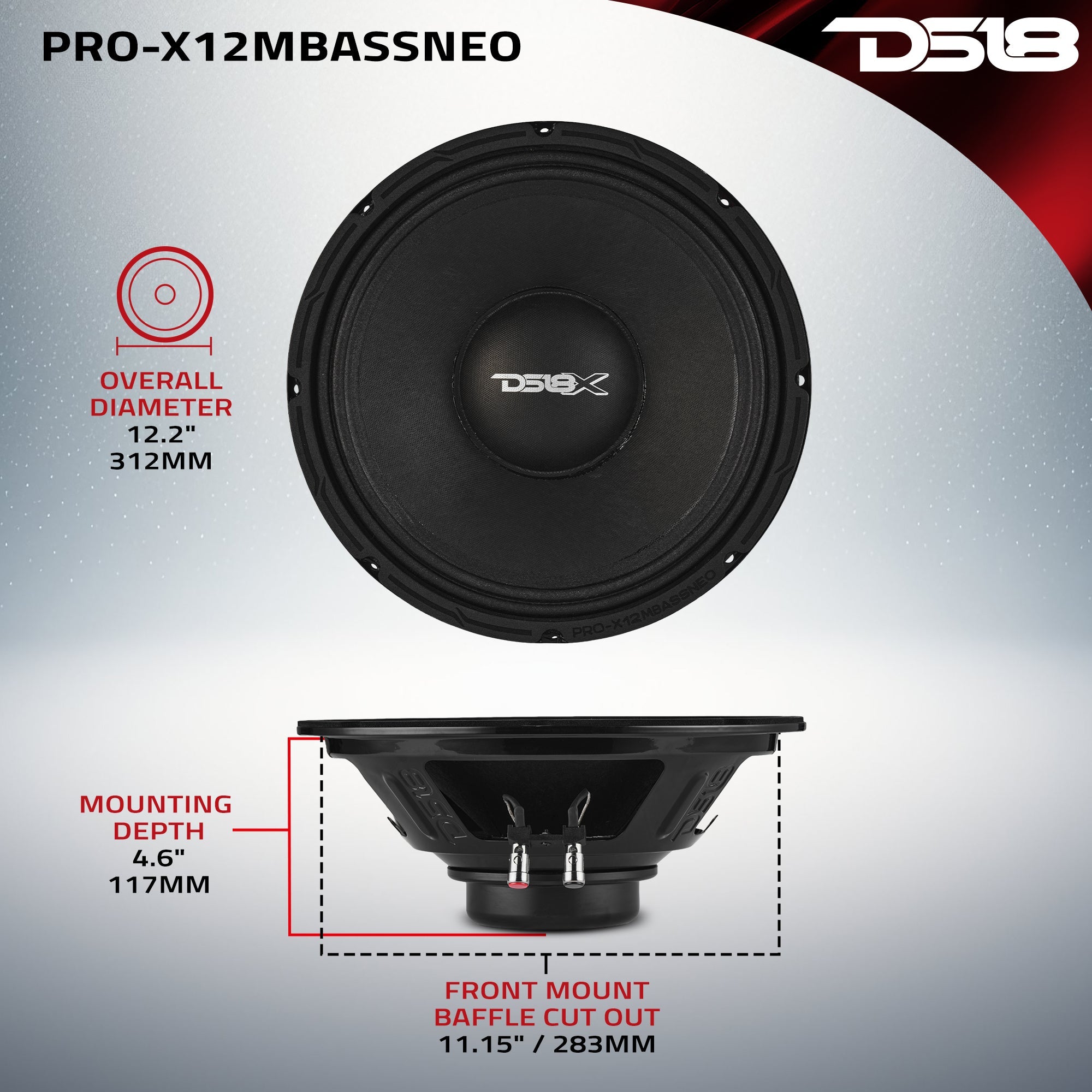 PRO-X 12” Mid-Bass Loudspeaker With Neodymium Magnet | 500W RMS 4-Ohm - DS18
