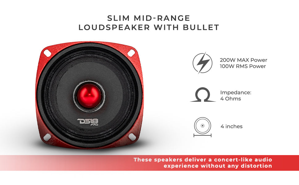 PRO-X 4" Shallow Mid-Range Bullet Loudspeaker | 100W RMS 4-Ohm - DS18