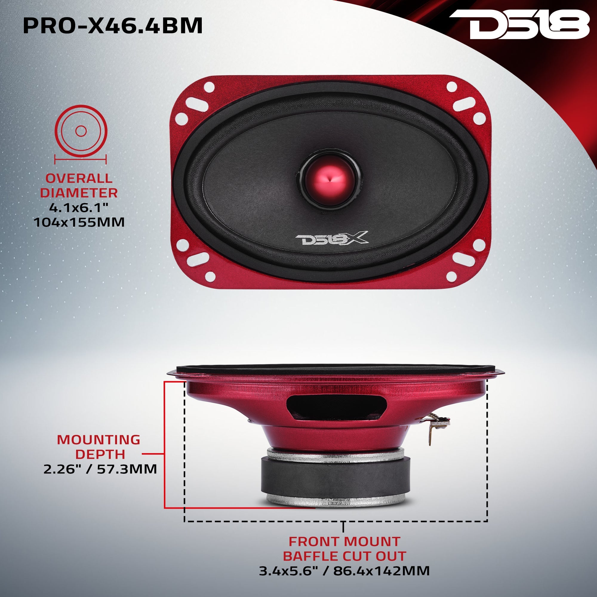 PRO-X 4x6” Mid-Range Loudspeaker with Bullet | 100W RMS 4-Ohm - DS18