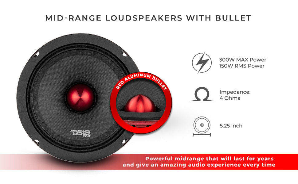 PRO-X 5.25" Mid-Range Loudspeaker with Bullet | 150W RMS 4-Ohm - DS18