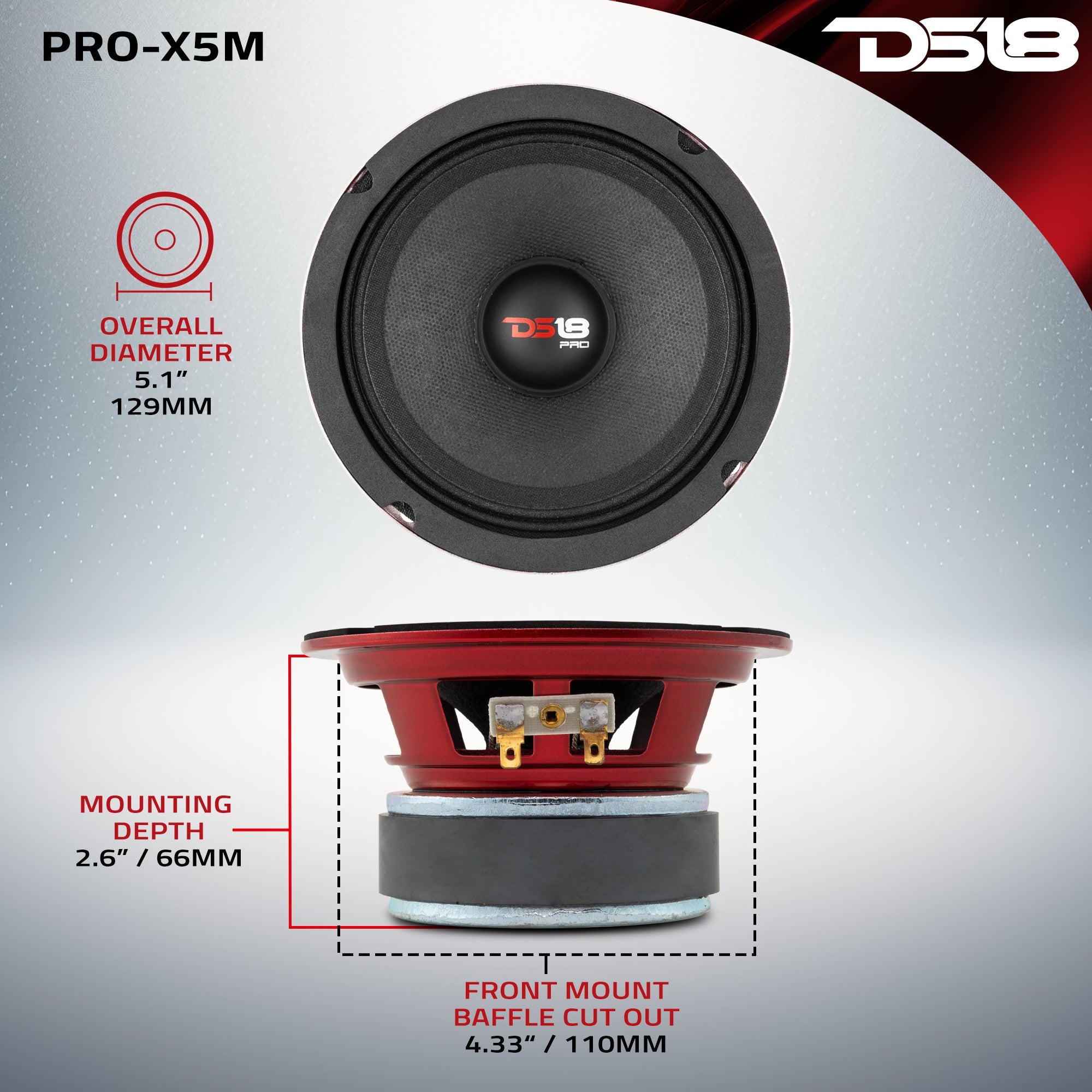 PRO-X 5.25" Mid-Range Loudspeaker 150 Watts Rms 8-Ohm - DS18