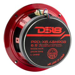PRO-X 6.5" Mid-Range Loudspeaker with RGB Light Bullet 250 Watts Rms 4-Ohm - DS18