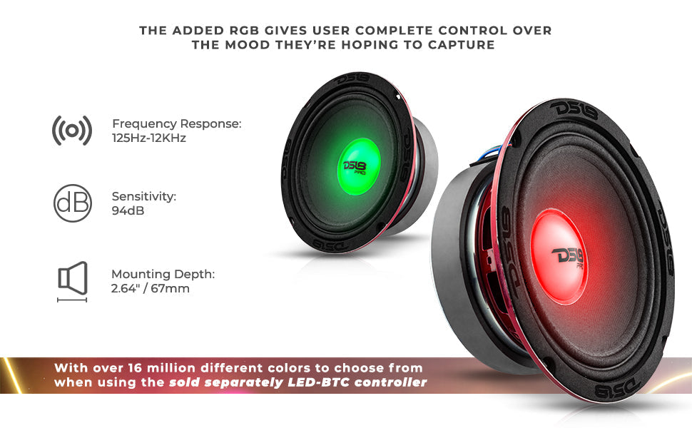 PRO-X 6.5" Mid-Range Loudspeaker with RGB Light Dust Cap 250 Watts Rms 4-Ohm - DS18