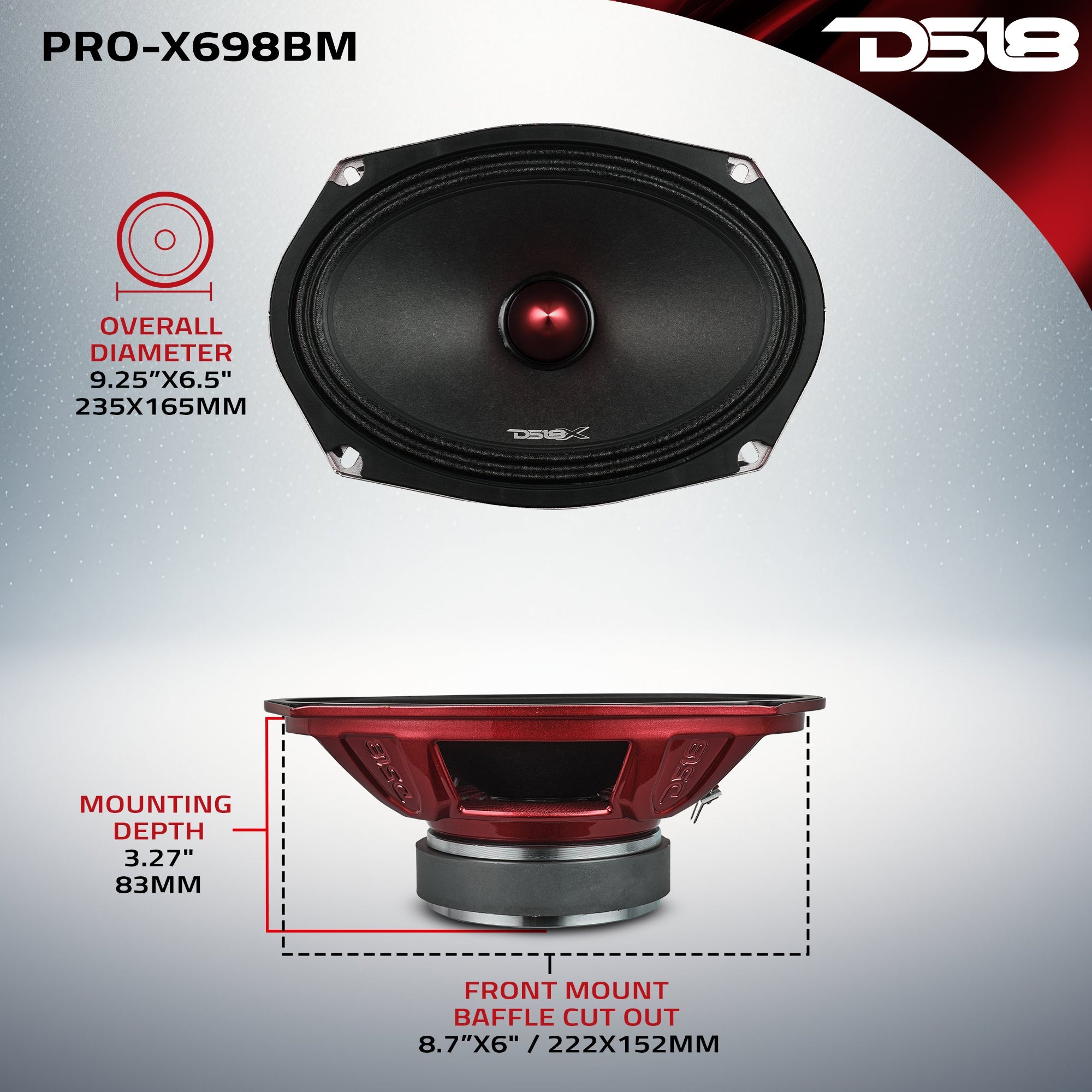 PRO-X 6X9" Mid-Range Bullet Loudspeaker | 200W RMS 8-Ohm - DS18