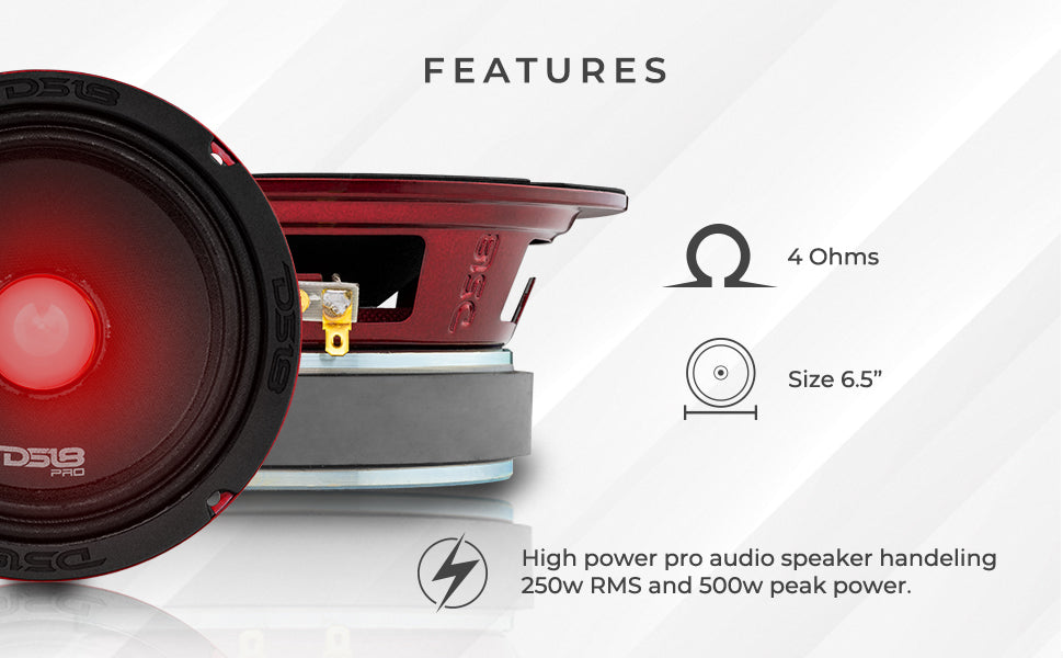 PRO-X 6.5" Mid-Range Loudspeaker with RGB Light Bullet 250 Watts Rms 4-Ohm - DS18
