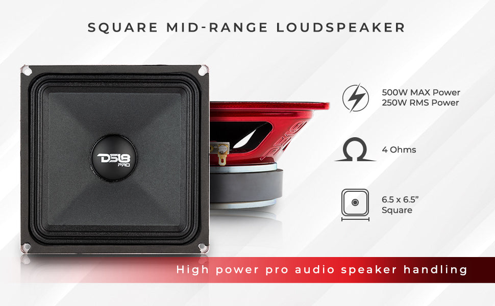 PRO 6.5" Square Midrange Loudspeaker 450 Watts 4-ohm - DS18