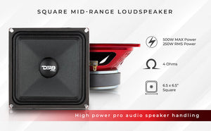 PRO 6.5" Square Midrange Loudspeaker 450 Watts 4-ohm - DS18