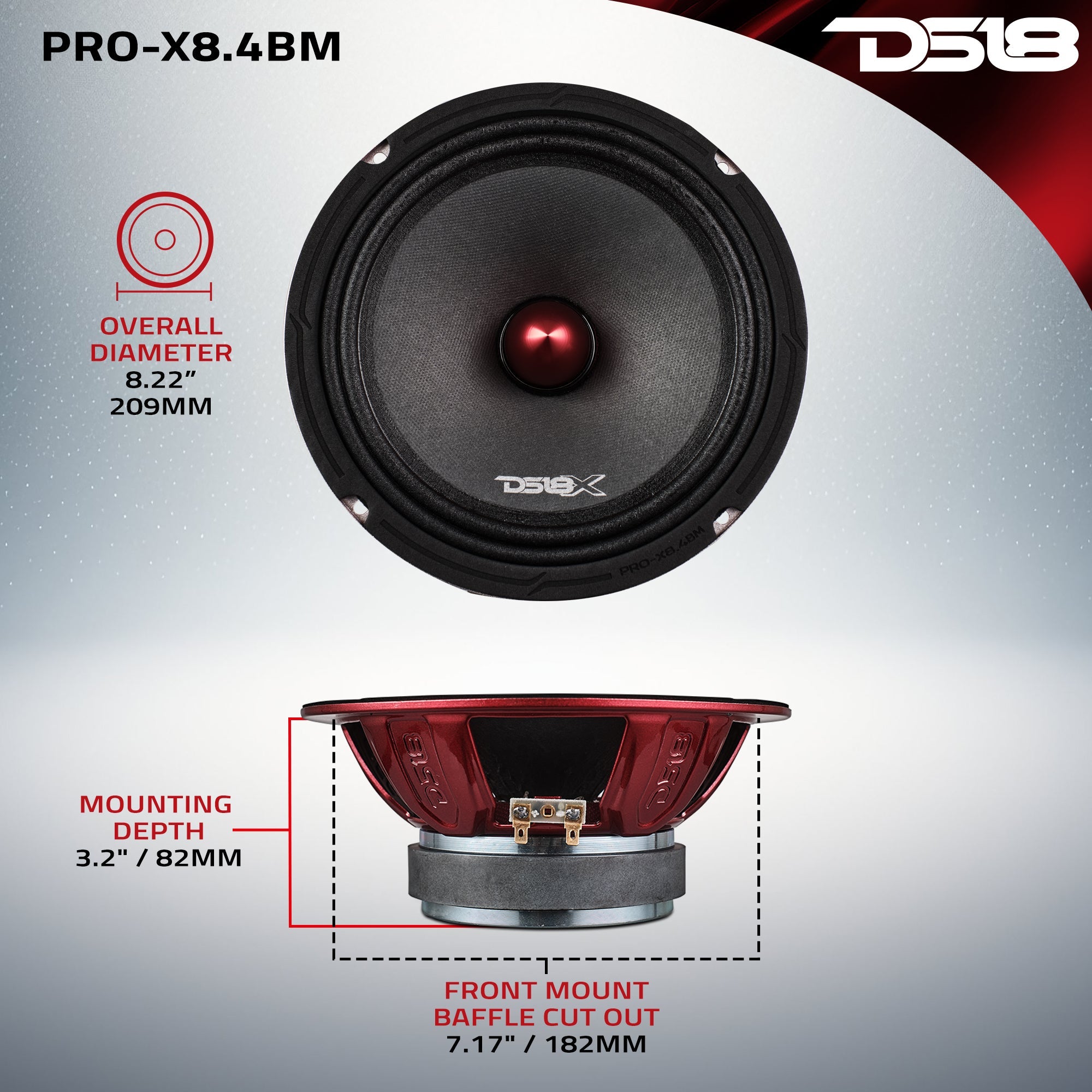 PRO-X 8" Mid-Range Loudspeaker with Bullet | 275W RMS 4-Ohm - DS18