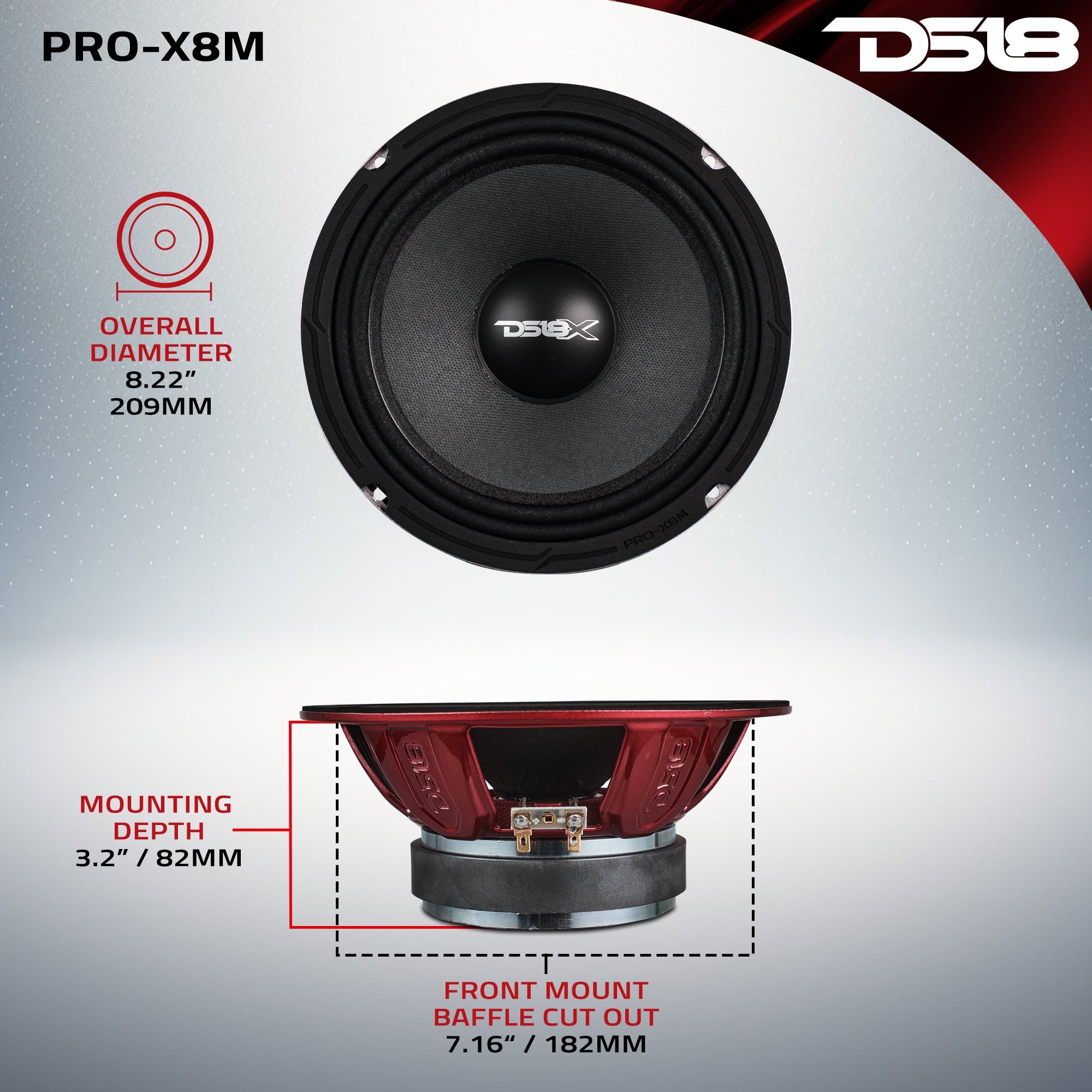 PRO-X 8" Mid-Range Loudspeaker 275 Watts Rms 8-Ohm - DS18