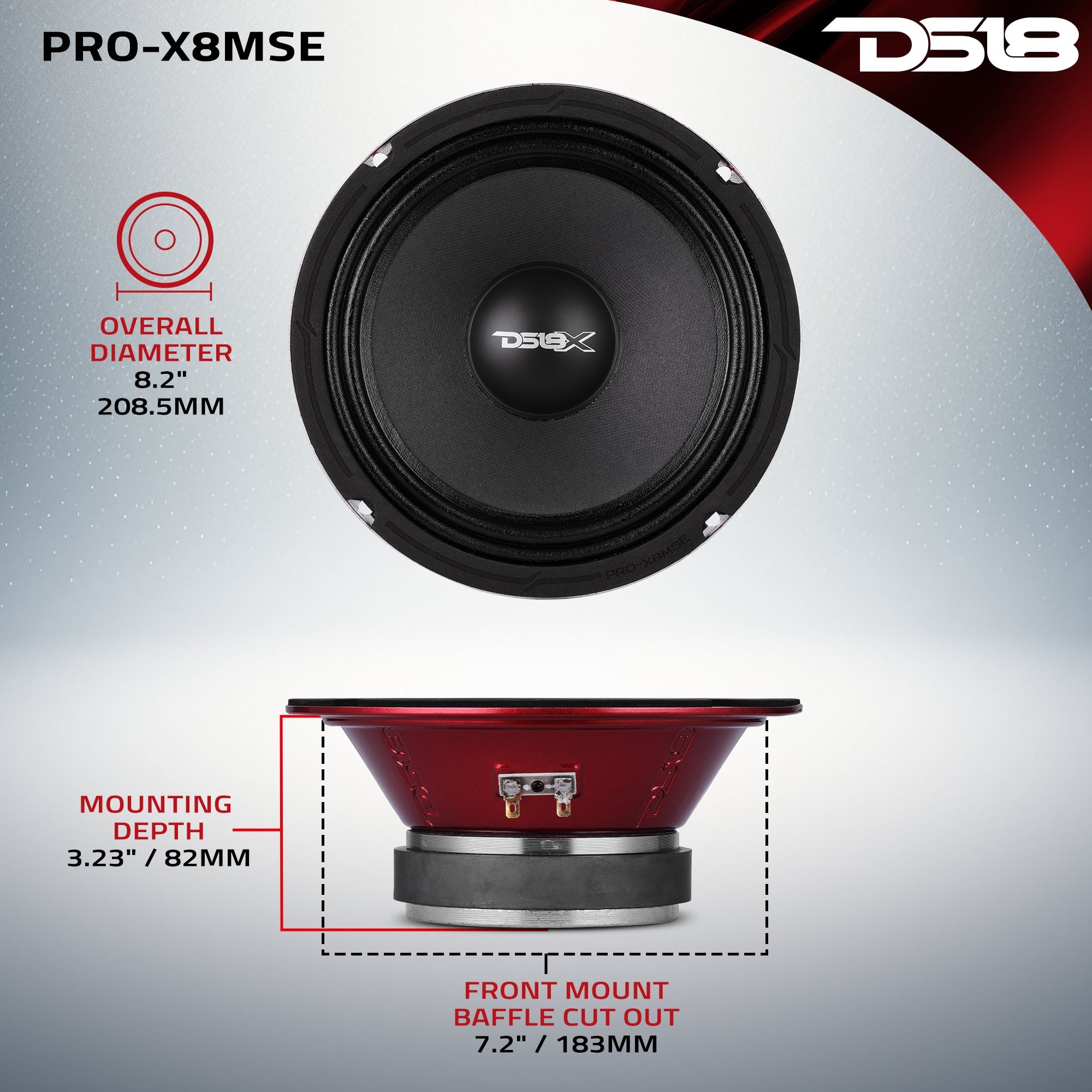 PRO-X 8" Sealed Back Mid-Range Loudspeaker 275 Watts Rms 8-Ohm - DS18