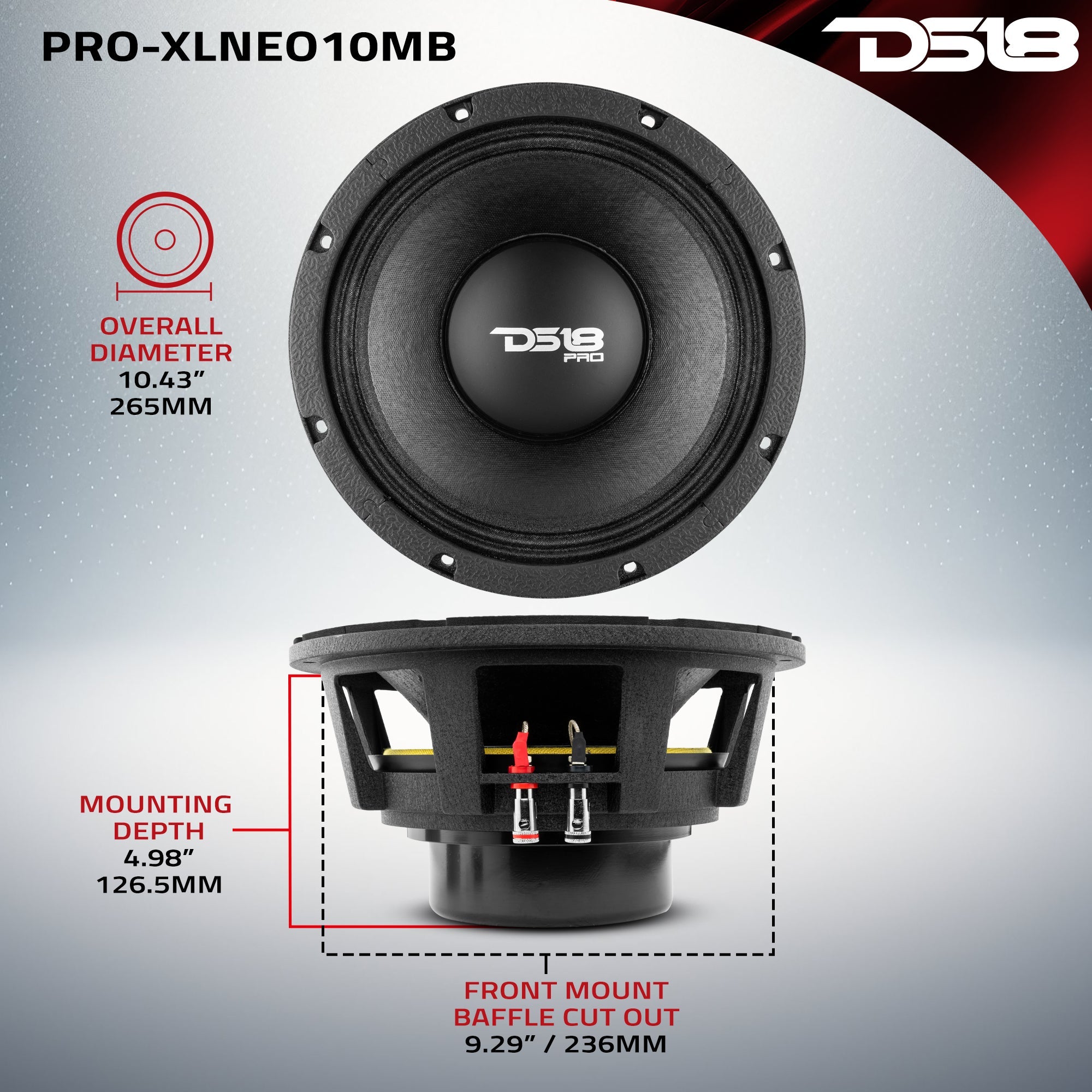 PRO 10" Neodymium Mid-Bass Loudspeaker 1000 Watts Rms 8-Ohm - DS18