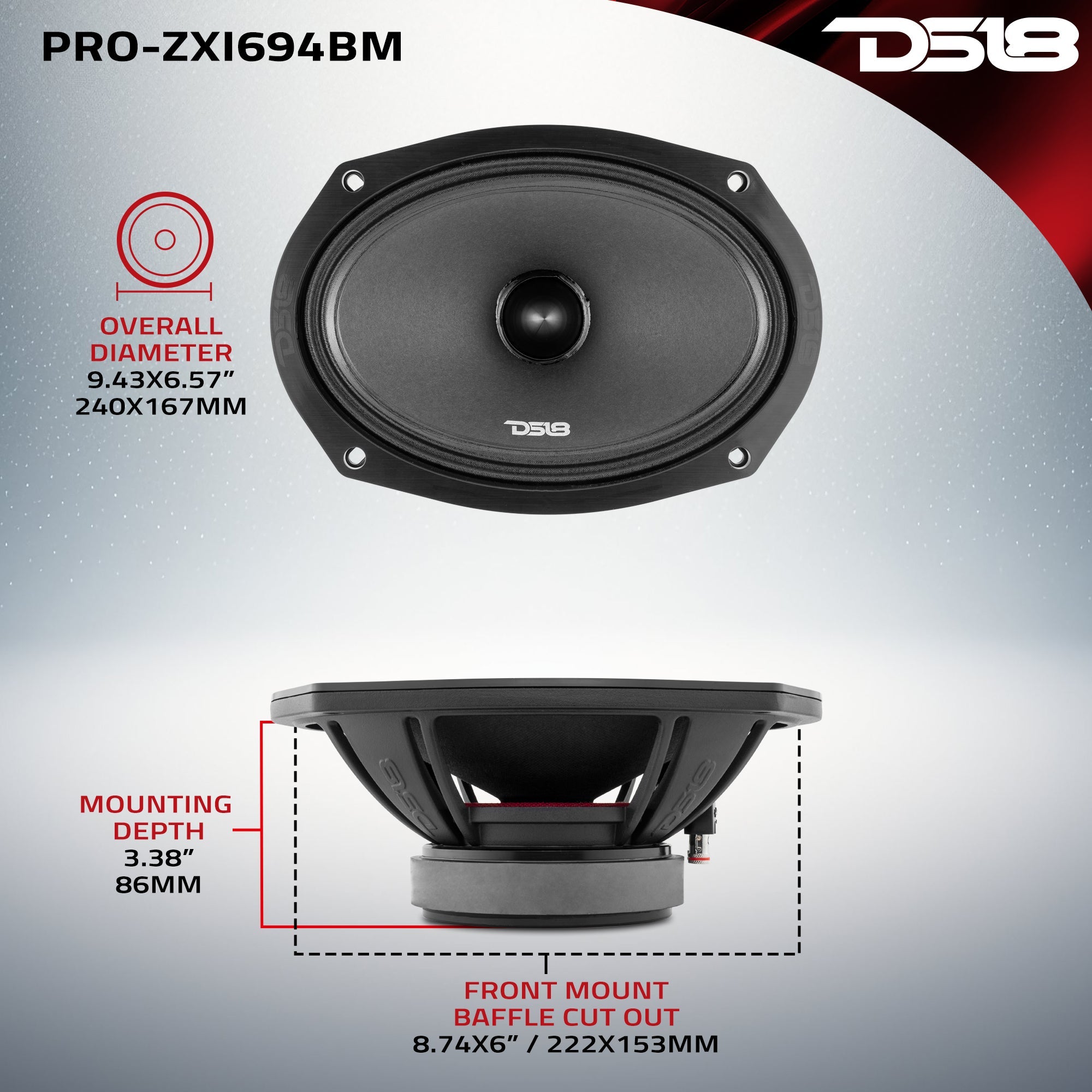 PRO-ZXI 6x9" Mid-Range Bullet Loudspeaker Neodymium/Ferrite Magnets | 300W RMS 4-Ohm - DS18