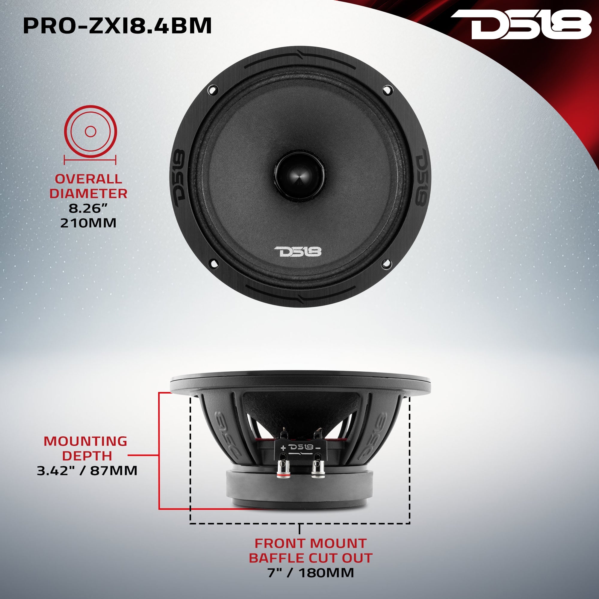 PRO-ZXI 8" Mid-Range Bullet Loudspeaker Neodymium/Ferrite Magnets | 350W RMS 4-Ohm - DS18