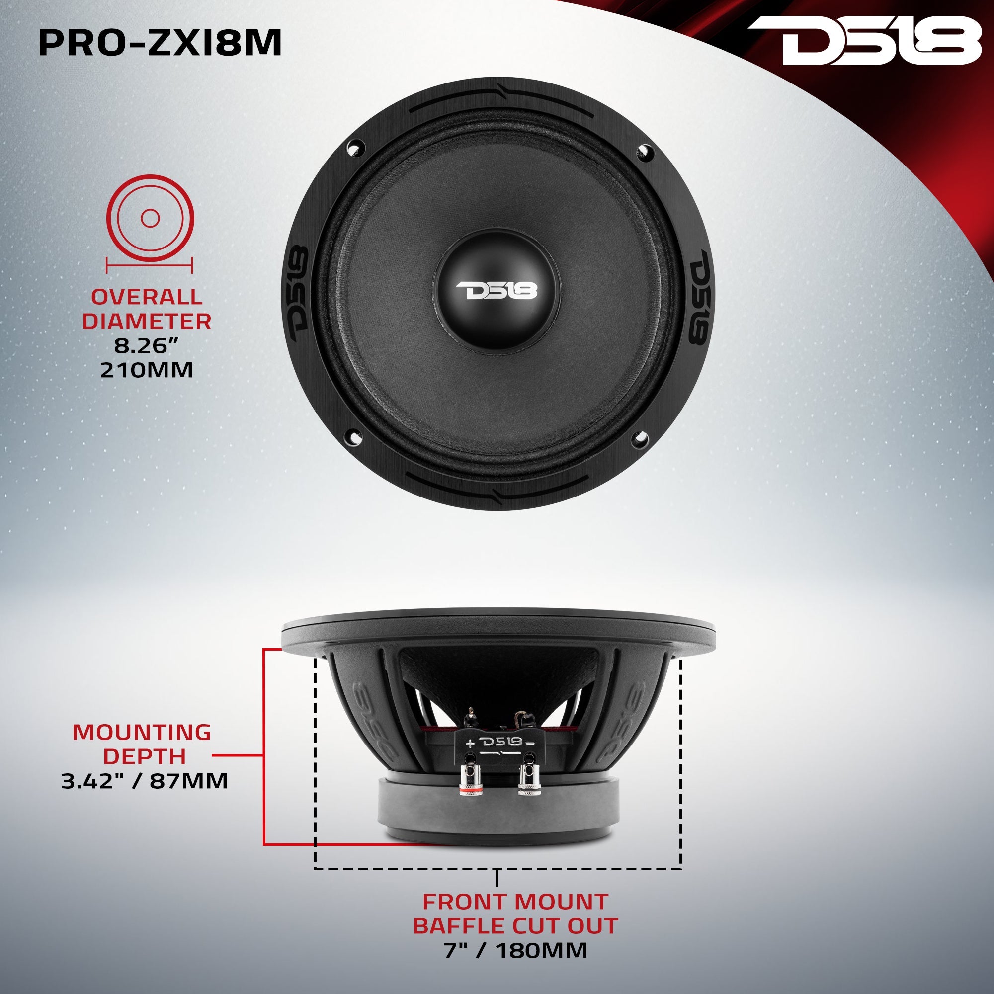 PRO-ZXI 8" Mid-Range Loudspeaker With Neodymium/Ferrite Magnets 350 Watts Rms 8-Ohm - DS18