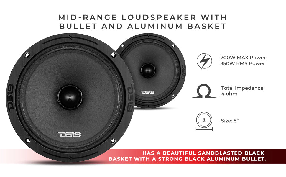 PRO-ZXI 8" Mid-Range Bullet Loudspeaker Neodymium/Ferrite Magnets | 350W RMS 4-Ohm - DS18