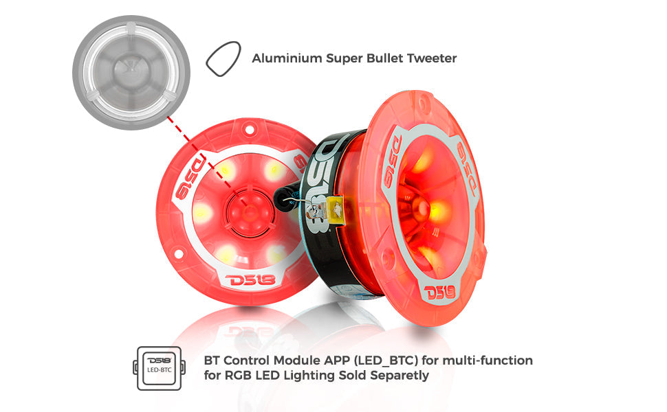 3.8" Super Bullet Tweeter with 1" Aluminum Voice Coil with RGB LED Lights - DS18