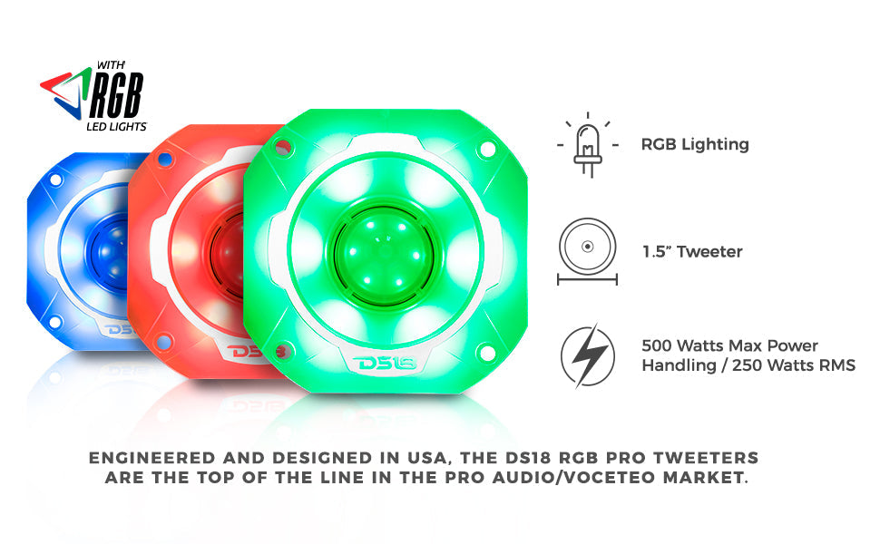 4" Super Bullet Tweeter 250 Watts 1.5" Titanium 4-Ohm Vc with RGB LED Lights - DS18