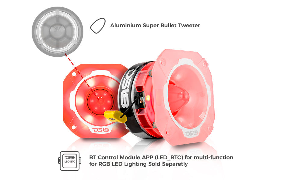 4" Super Bullet Tweeter 250 Watts 1.5" Titanium 4-Ohm Vc with RGB LED Lights - DS18