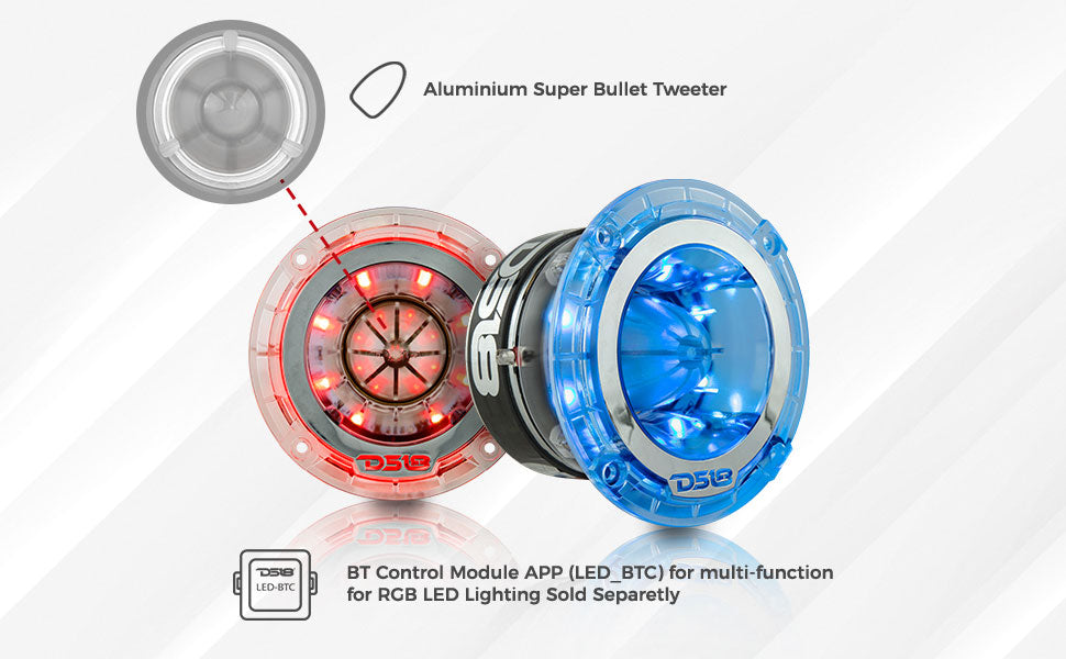 4.5" Super Bullet Tweeter 280 Watts 1.75" Titanium 4-Ohm Vc with RGB LED Lights - DS18