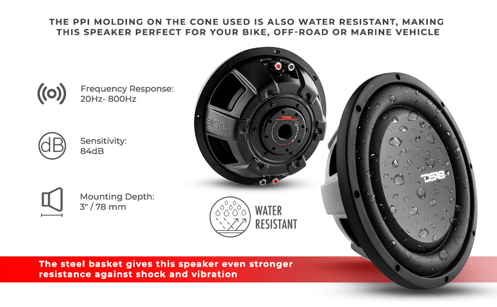 PS Shallow-Mount Water Resistant 10" Subwoofer | 500W RMS DVC 2-Ohm - DS18