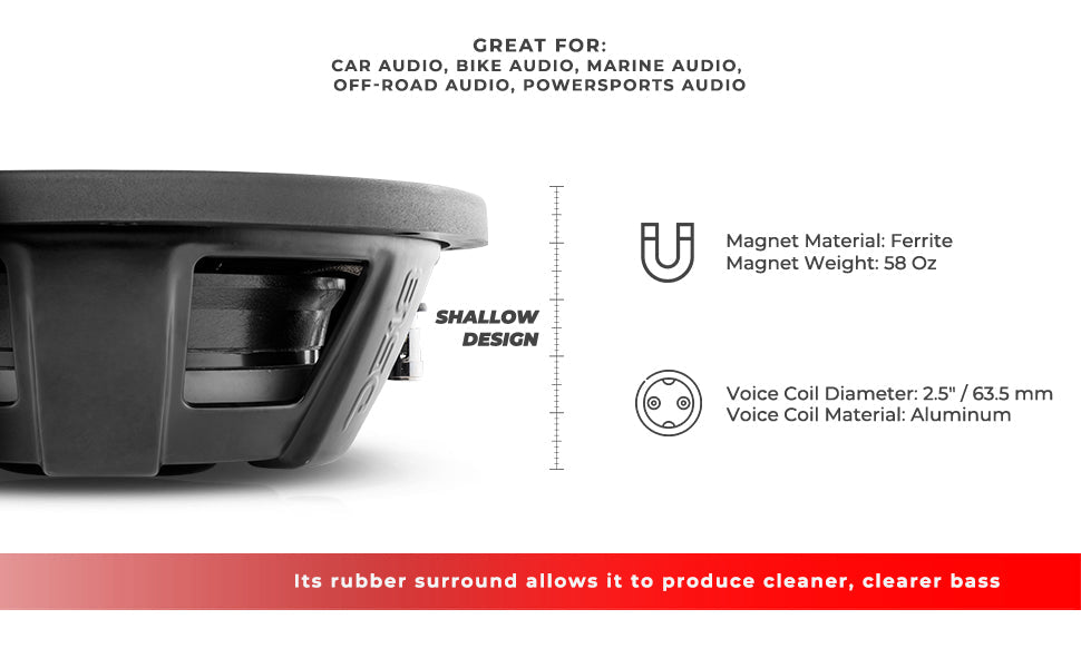PS Shallow-Mount Water Resistant 10" Subwoofer | 500W RMS DVC 2-Ohm - DS18
