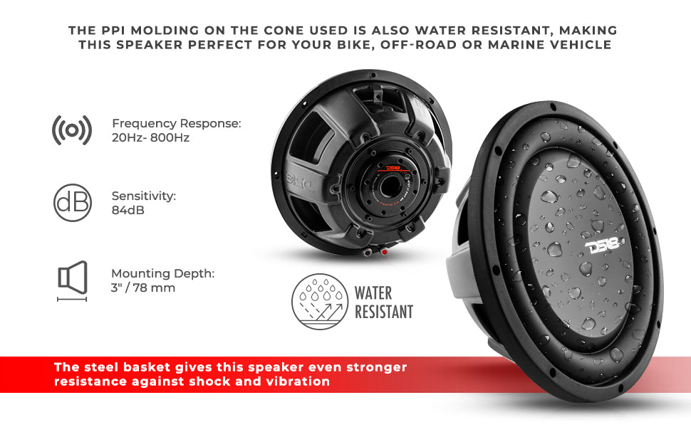 PS Shallow-Mount Water Resistant 10" Subwoofer | 500W RMS Single Voice Coil 4-Ohm - DS18