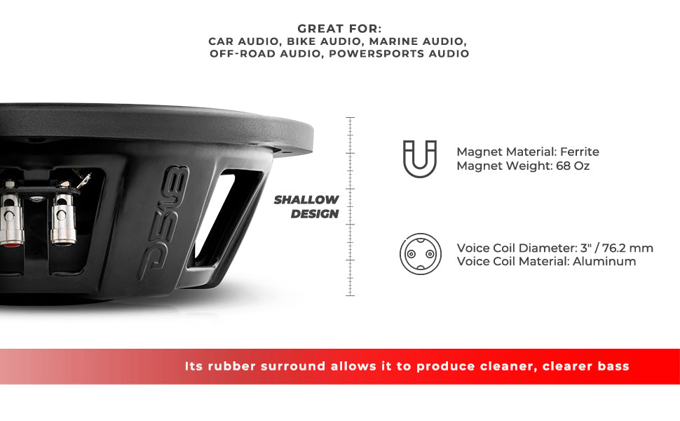 PS Shallow-Mount Water Resistant 12" Subwoofer | 600W RMS Single Voice Coil 4-Ohm - DS18