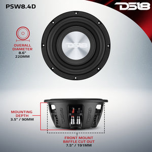 PS Shallow-Mount Water-Resistant 8" Subwoofer | 400W RMS DVC 4-Ohm - DS18
