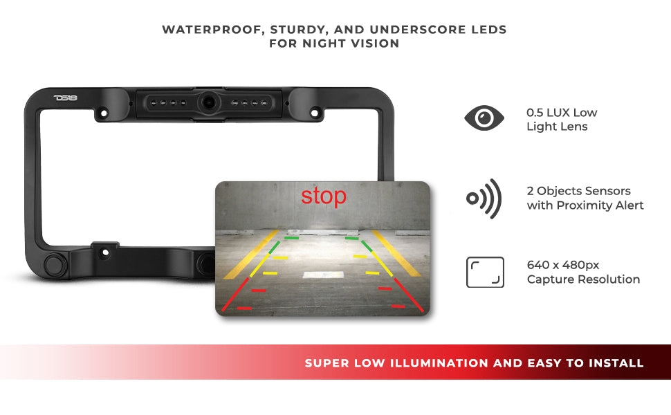 DS18 RCS2IN1LP Waterproof Reverse Camera and Backup Buzzer for License Plate - DS18
