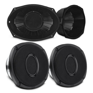 6x9” Hybrid Motorcycle Speaker Bundle – Slim 2-Way Loudspeakers + Sealed ABS Baffles (Pair) | IP65 Water-Resistant, High