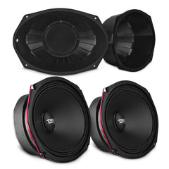 6x9” Motorcycle Audio Bundle – Shallow Water-Resistant Midrange Loudspeakers + Sealed ABS Baffles (Pair) | High Output, Easy