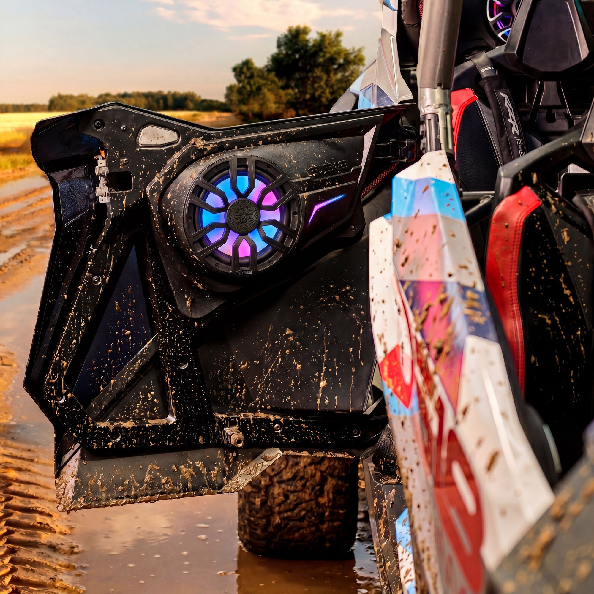 Polaris RZR Rear Door Panels Loaded with NXL-IQ/BK 8" Coaxial Speakers - DS18