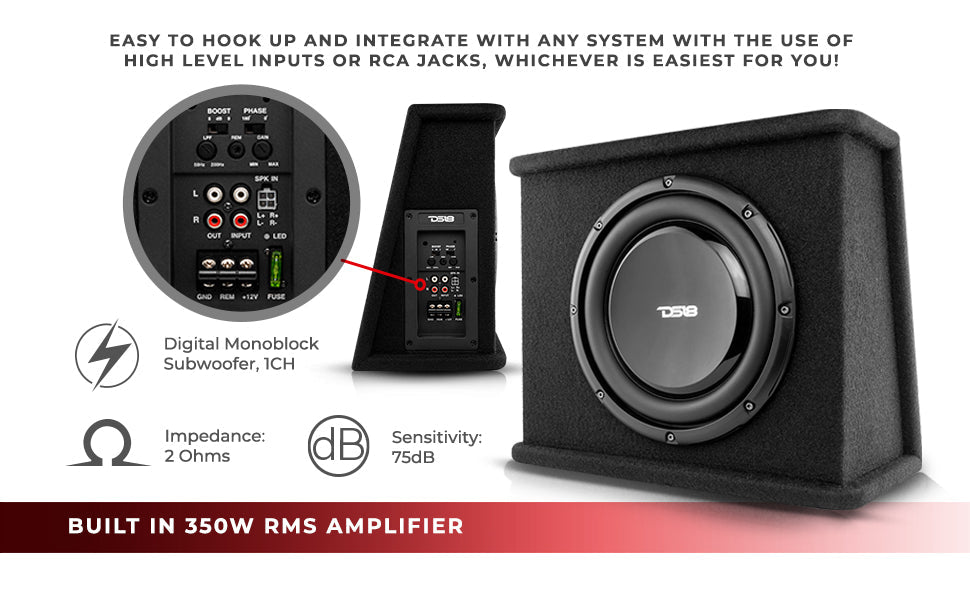 10" Loaded Amplified Shallow Subwoofer Enclosure 350 Watts Rms - DS18