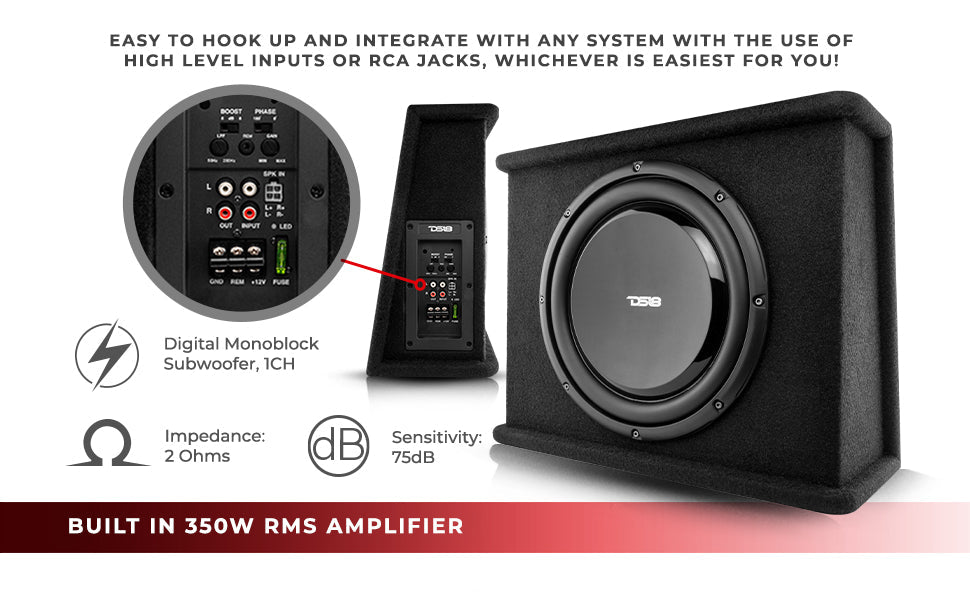 12" Loaded Amplified Shallow Subwoofer Enclosure 350 Watts Rms - DS18
