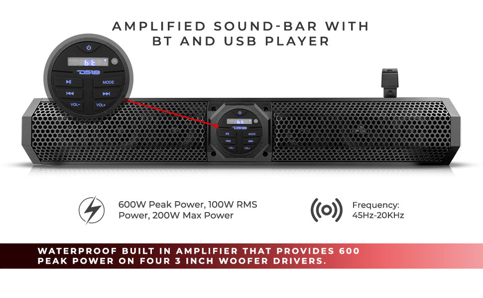 24" Marine Amplified with Bluetooth Sound Bar Speaker System 6 Speakers 600 Watts - DS18