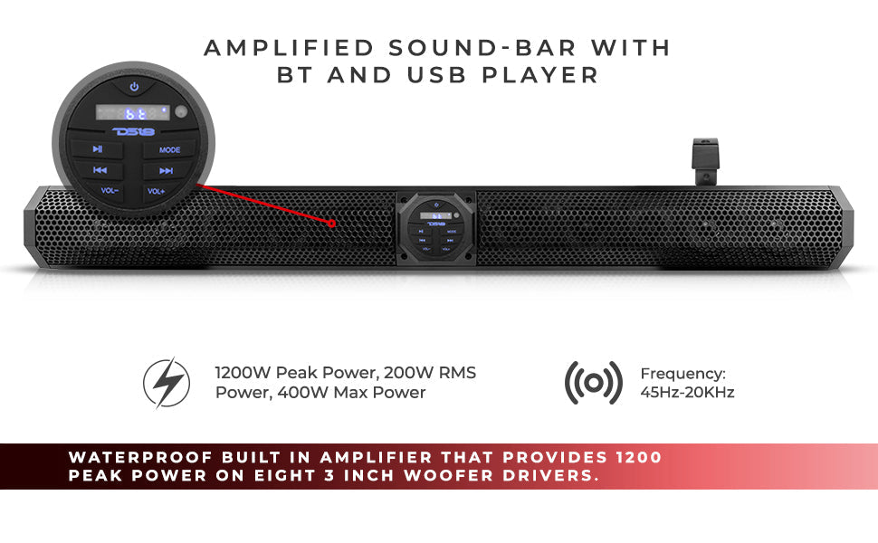 37" Marine Amplified with Bluetooth Sound Bar Speaker System 10 Speakers 1200 Watts - DS18