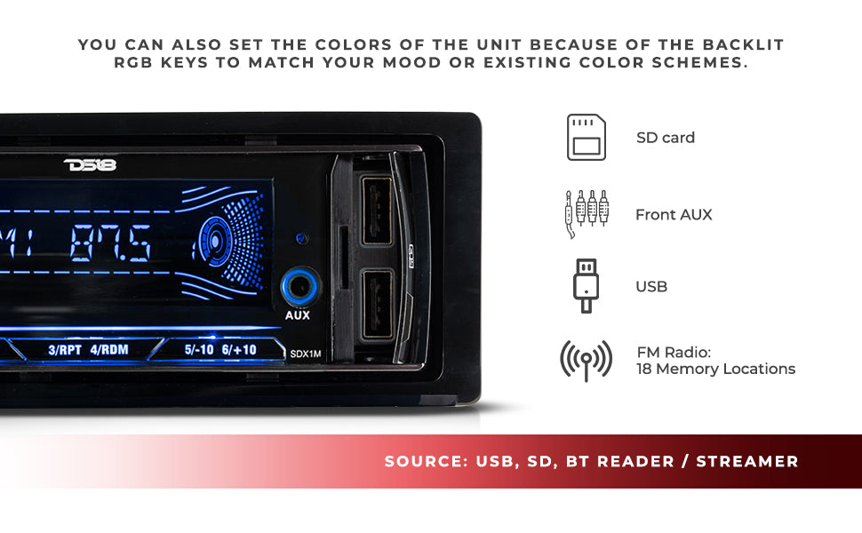 Single-DIN Digital Media Receiver Mech-Less Player, Bluetooth, Dual USB ,7 Volt Preouts - DS18