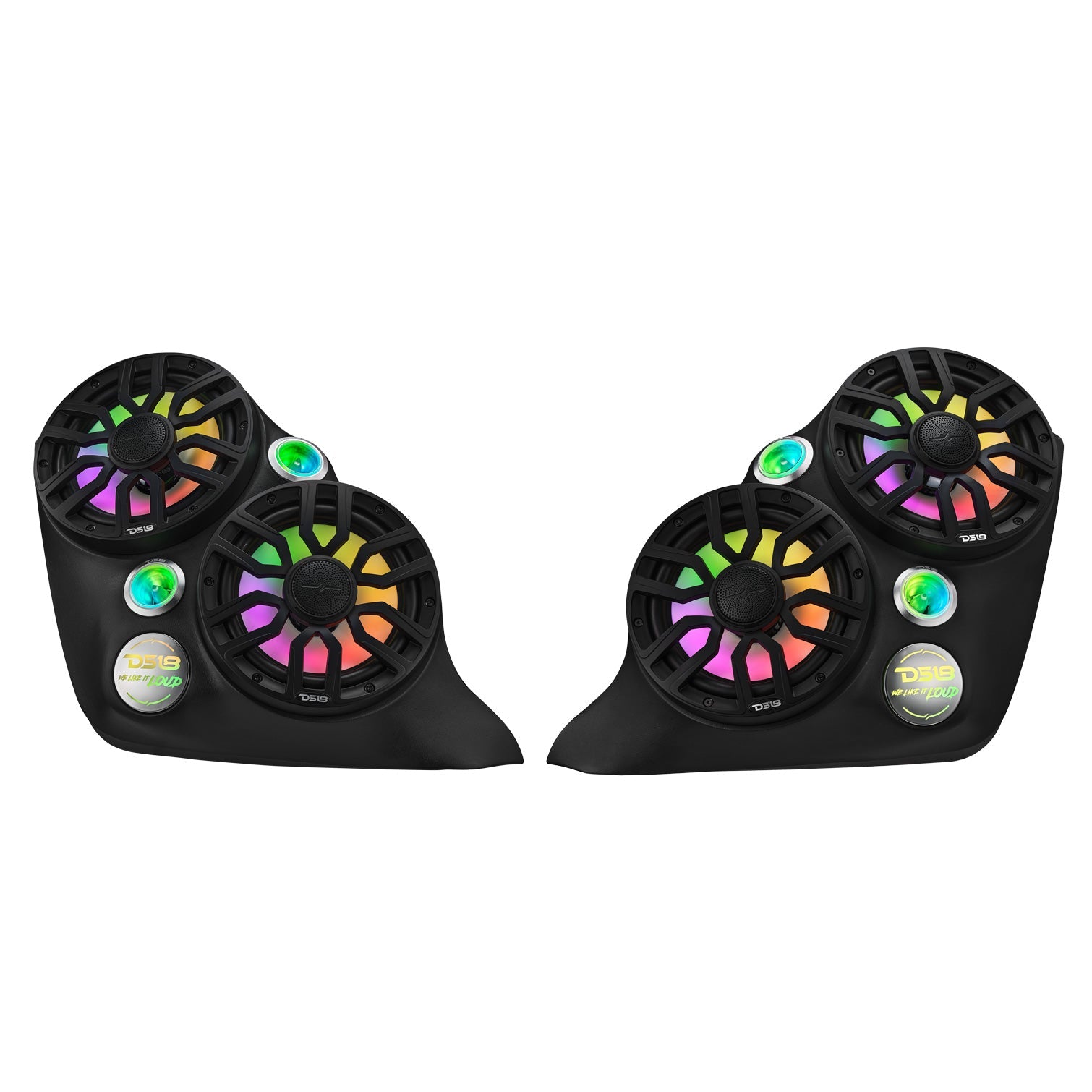 Polaris Slingshot Dual Front Fender 8” Loaded Speaker Pods with Digital LED Lighting - DS18