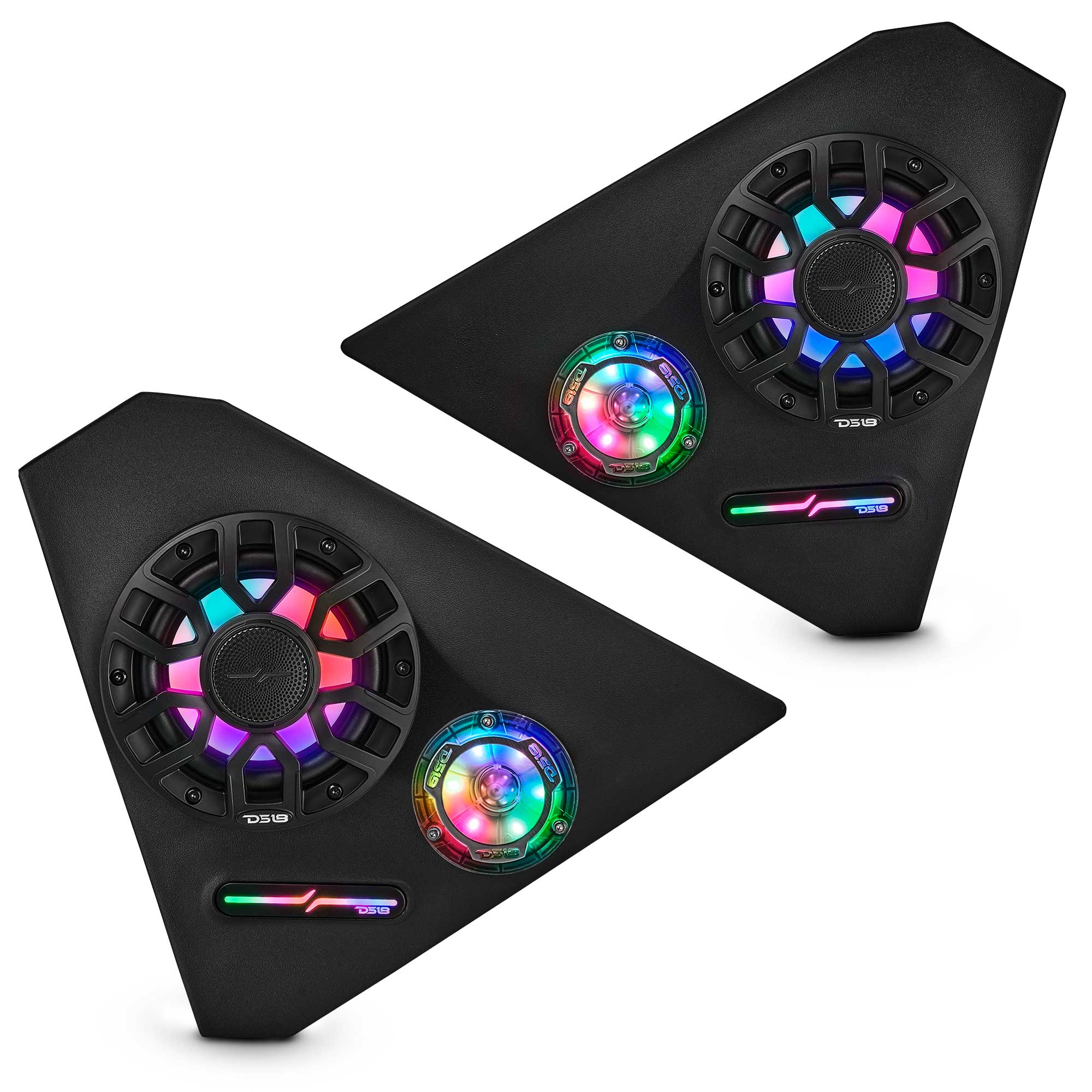 Polaris Slingshot Front Kick Panel Speaker Pods Loaded | 2 x NXL-IQ6/BK & 2 x PRO-TW1LD and Digital LED Lights | 2015