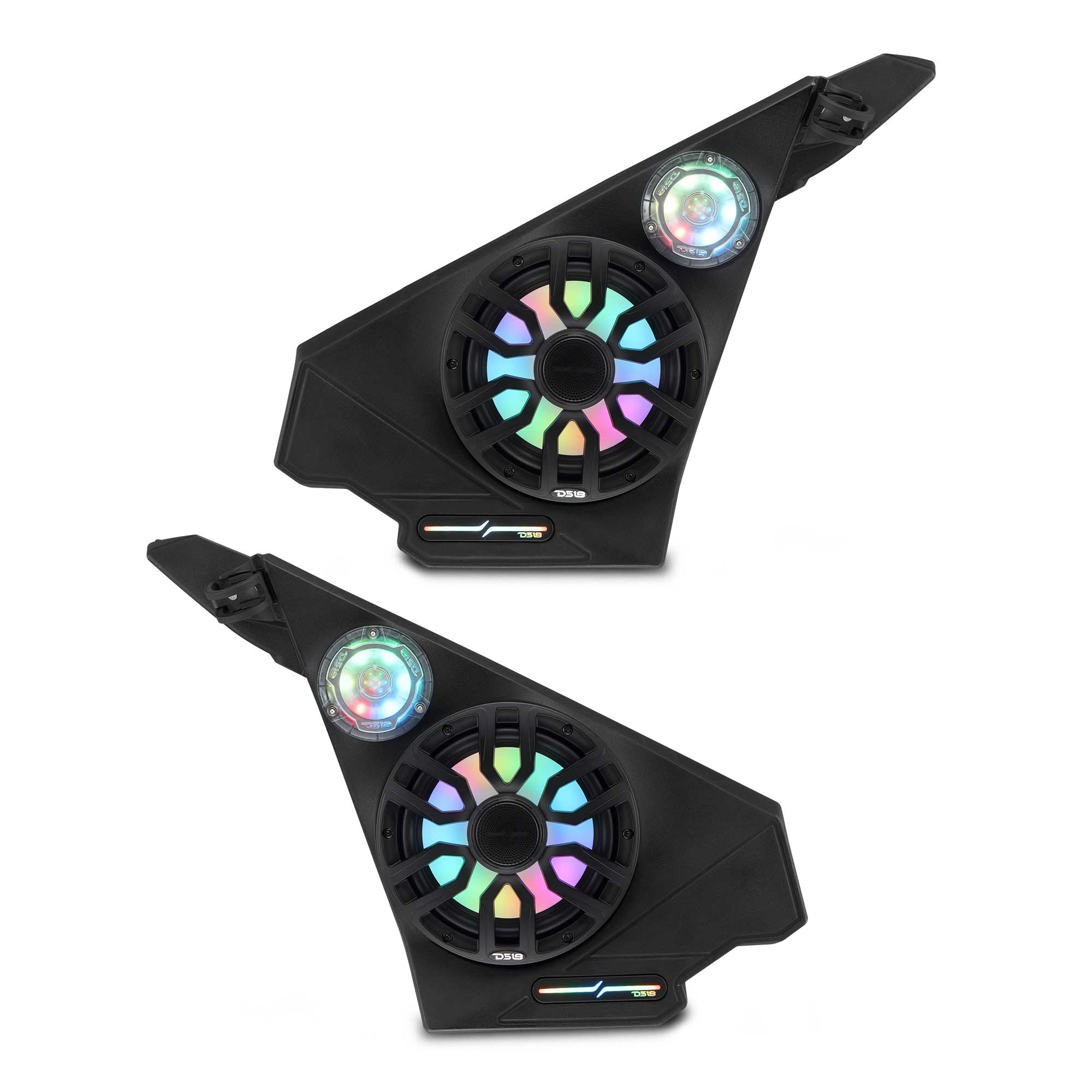 Polaris Slingshot Front Kick Panel Speaker Pods – Loaded with 8" NXL-IQ8/BK Speakers, PRO-TW1LD Tweeters & Digital LED Lights
