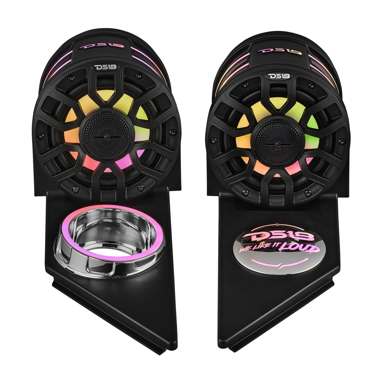 Polaris Slingshot Headrest Speaker Pods Loaded | 2 x NXL-IQ6/BK Speakers and Digital LED Lights | 2015 - Current - DS18