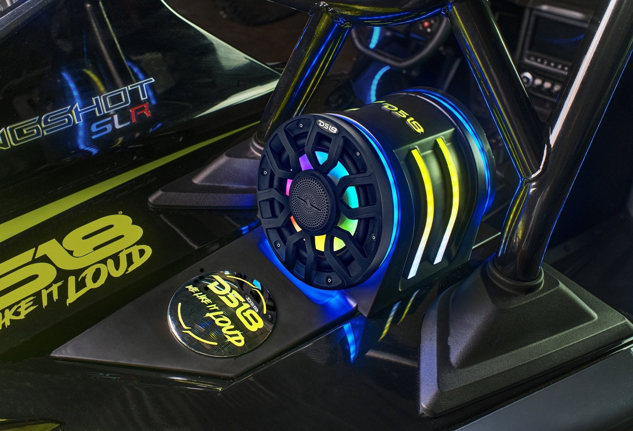 Polaris Slingshot Headrest Speaker Pods Loaded | 2 x NXL-IQ6/BK Speakers and Digital LED Lights | 2015 - Current - DS18
