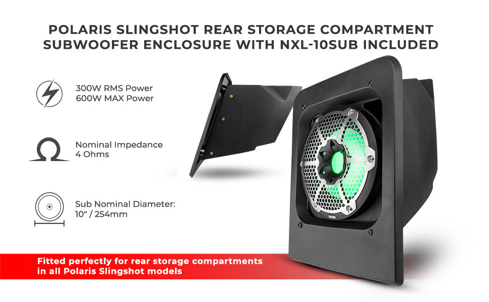 Polaris Slingshot Rear Subwoofer Enclosure Loaded | NXL-10SUB/BK and RGB LED Lights | Fits Either Passenger or Driver Side |