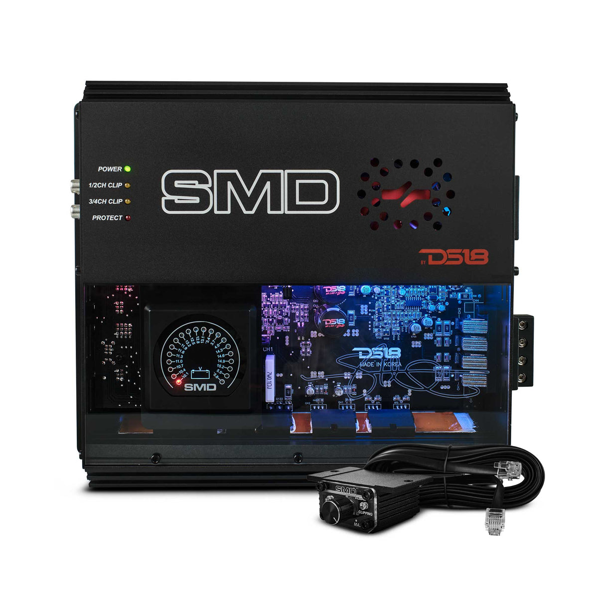 SMD 4-Channel Class AB Amplifier with VM-1 Voltmeter and Digital LED Lights 4 x 200W at 2-ohm - Steve Meade Designs - DS18