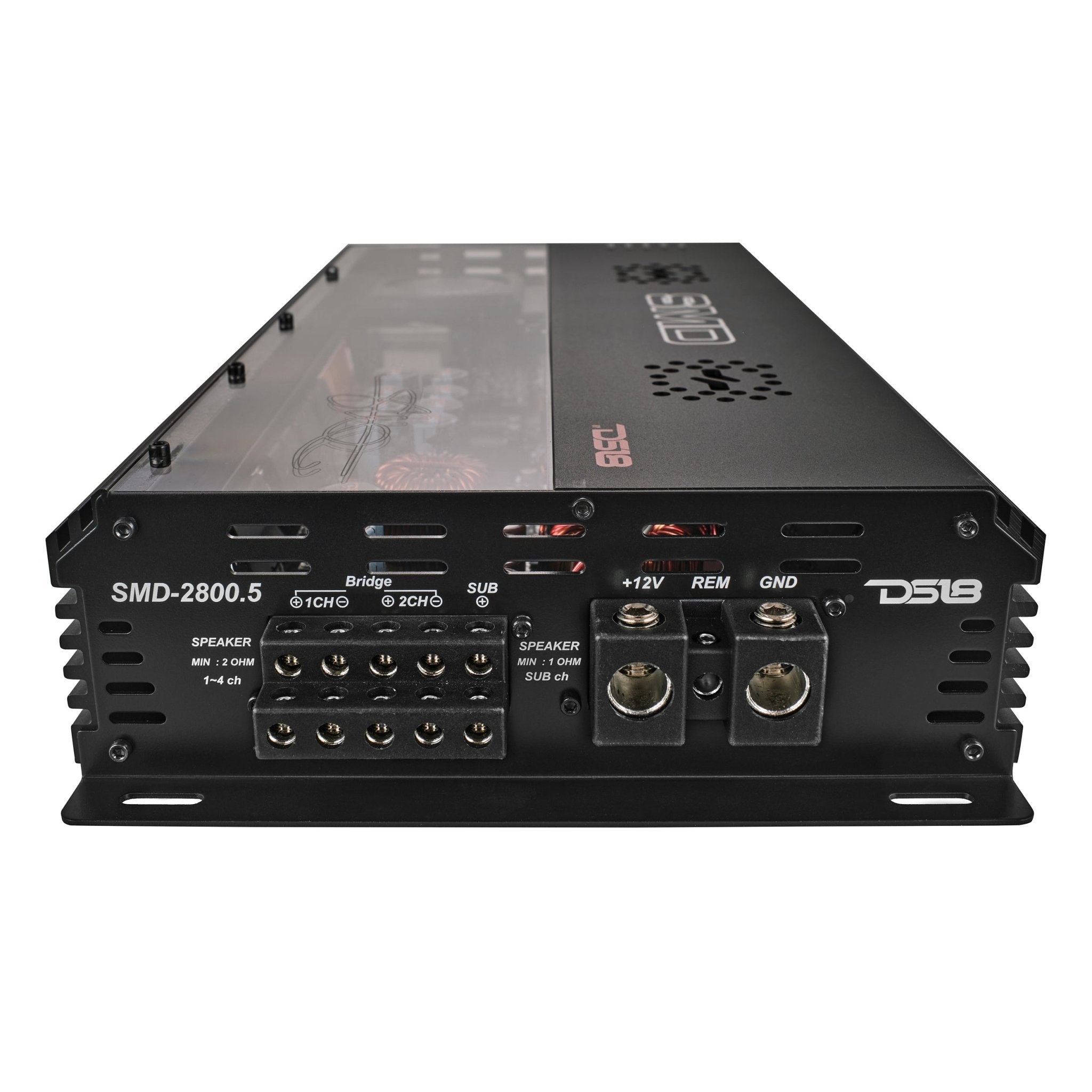 SMD 5-Channel Amplifier with VM-1 Voltmeter and Digital LED Lights 4 x 250W at 2-Ohm Class AB + 1 x 1800W at 1-Ohm Class D